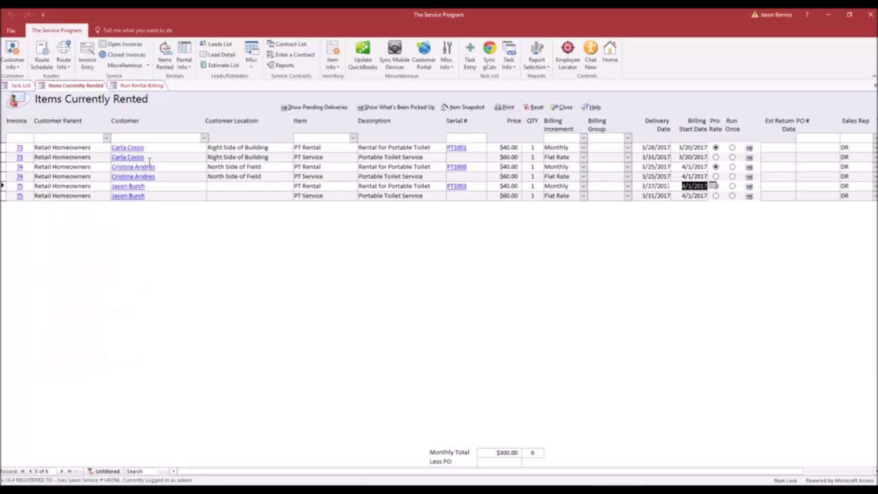 How to run rental billing with prorating advanced and arrears in The Service Program