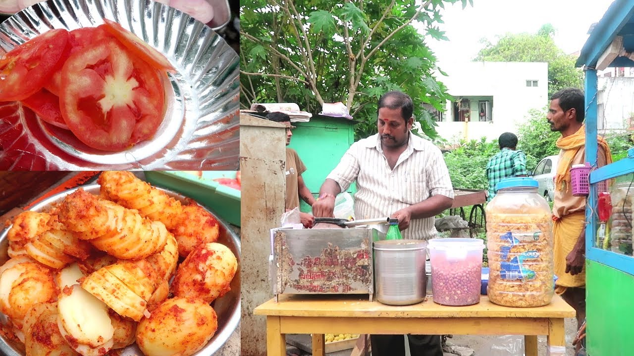 Tasty Evening Snacks at Rajahmundry | rs 25 tomato, onion slice | ramesh mixture Bandi | street food