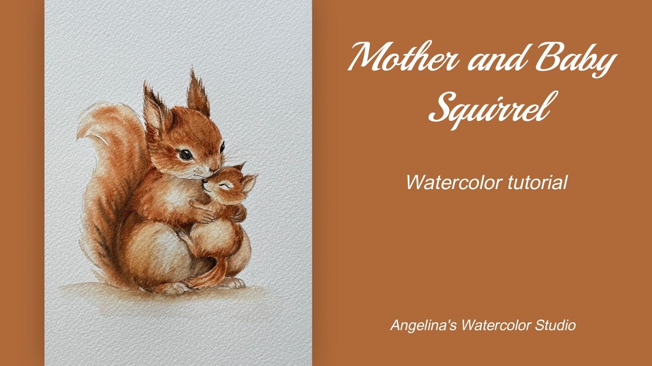 Mother and Baby Squirrel Watercolor Tutorial | Cute Animal Painting Step by Step. Beginner friendly