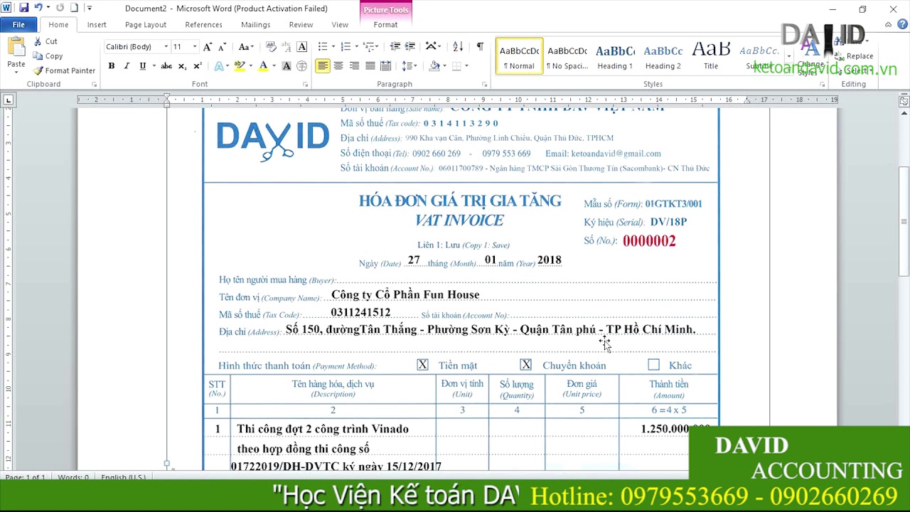 Hướng dẫn viết hóa đơn cho công ty XÂY DỰNG, THI CÔNG LẮP ĐẶT_Học kế toán thuế online #ketoandavid