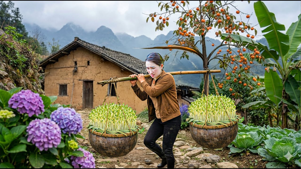 Harvesting Fresh Bean Sprouts by Hand, Spicy Soup for a Long Workday | Peaceful Rural Life