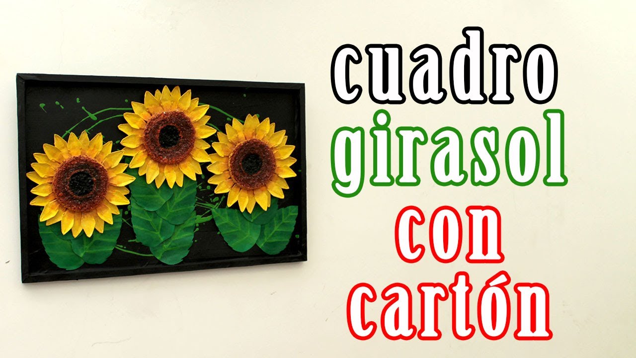 Cuadro de cartón y papel | cuadro de girasol de cartón | girasol de papel periódico