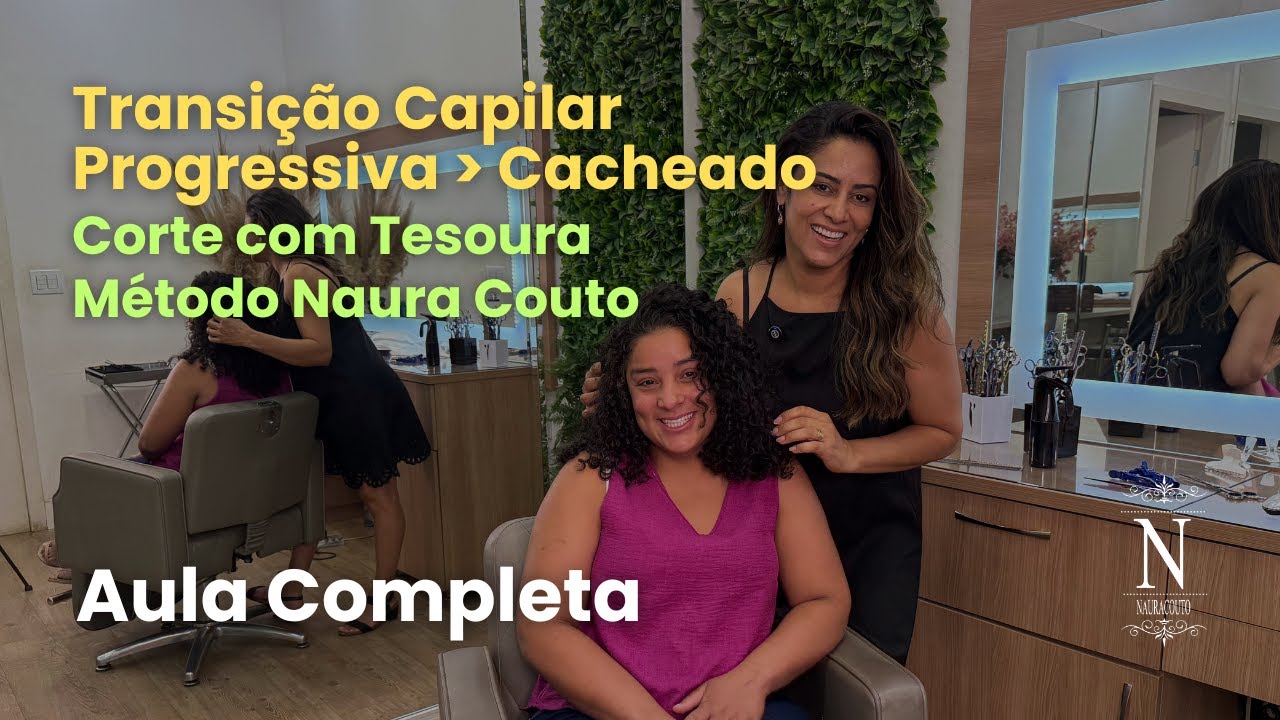 Corte Reto de Transição Capilar cabelo de progressiva para cacheado com Tesoura – Método Naura Couto