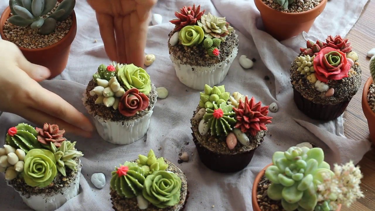 eng sub)다육이 파이핑&컵설기 만들기, how to make Korean succulent cupcake, 多肉, たにく_cakemodoo