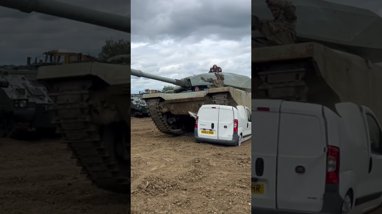 White van crushed with a tank!! #army #crush #destruction