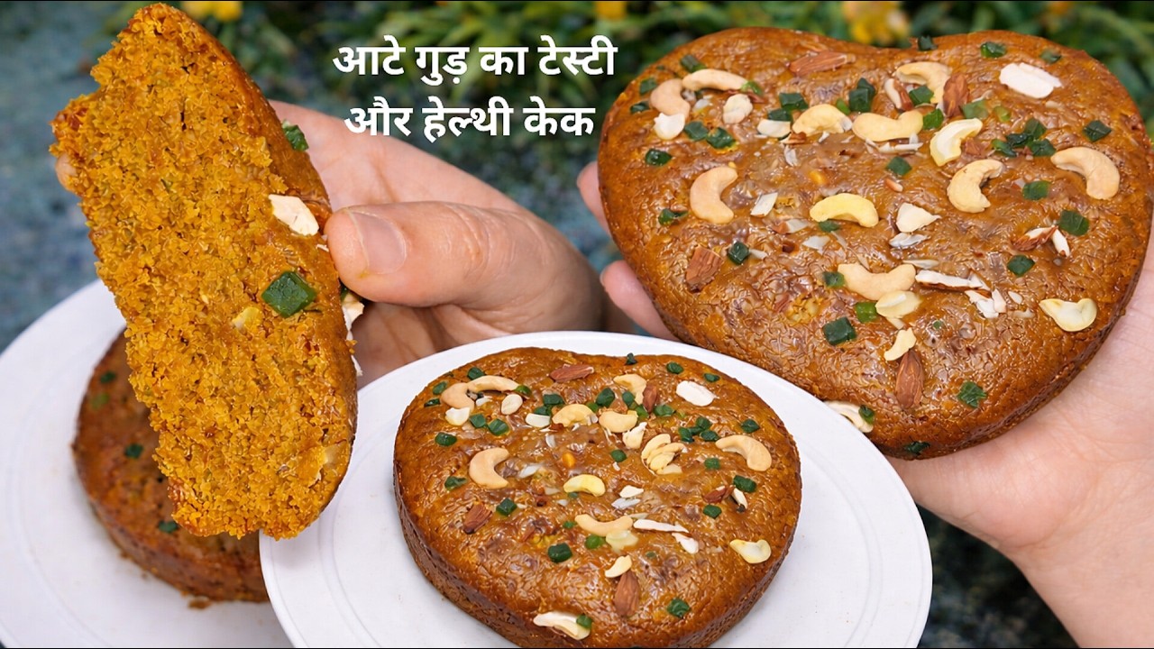 गेंहु के आटे और गुड़ से बनाए टेस्टी स्पंजी केक एकदम आसान तरीके से || Valentine Special Cake ||