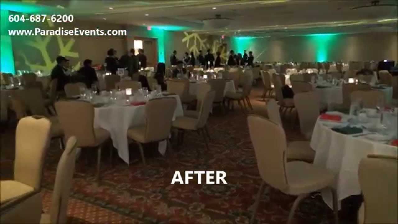 Uplighting before & after, wedding lighting up lights demo, party lights, wedding decor