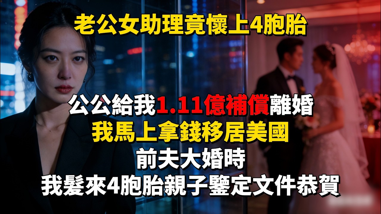 老公女助理竟懷上4胞胎，公公給我1.11億補償離婚，我馬上拿錢移居美國，前夫大婚時，我髮來4胞胎親子鑒定文件恭賀#為人處世 #生活經驗 #情感故事 #故事 #小說 #戀愛 #情感 #婚姻