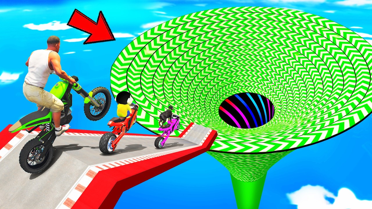 SHINCHAN AND FRANKLIN WENT INTO THE GIANT SPEED BOOSTER FUNNEL TUNNEL PARKOUR CHALLENGE GTA 5