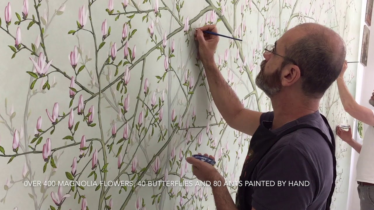 Magnolia   hand painted wallpaper