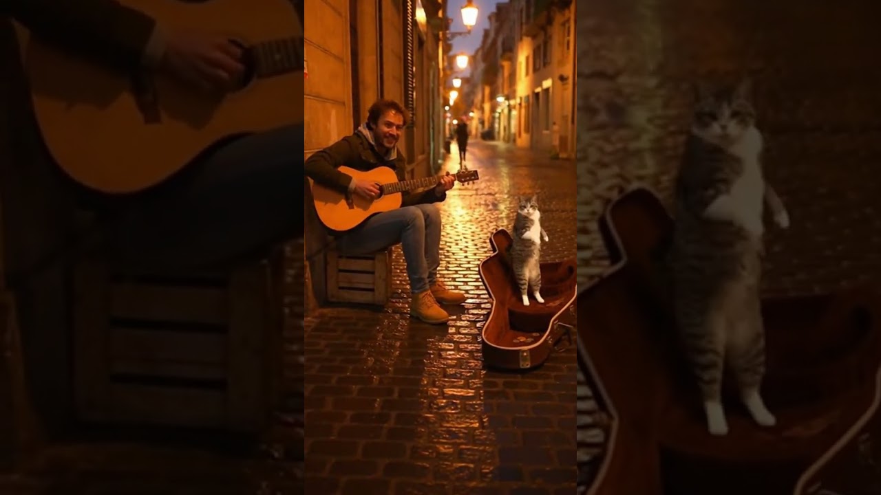 Уличный музыкант и танцующий кот 