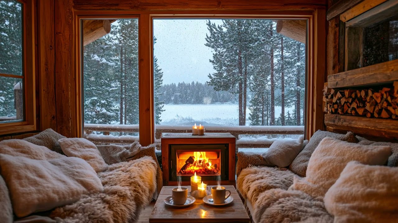 ❄️☕ Cozy Cabin Intimacy | Relaxing Piano & Fireplace Sounds | Snowy Forest View for Deep Calm