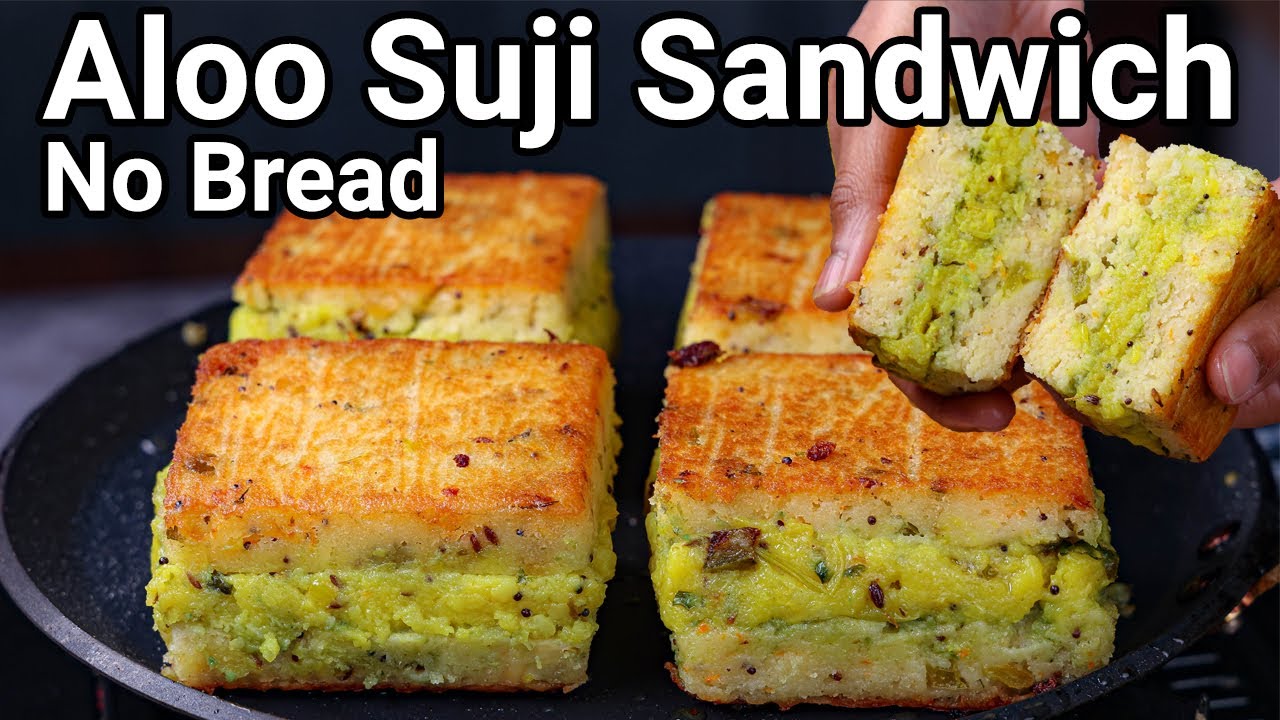 No Bread Aloo Bhaji Stuffed Sooji Sandwich Recipe - Healthy Breakfast Ideas | Suji Nasta Sandwich