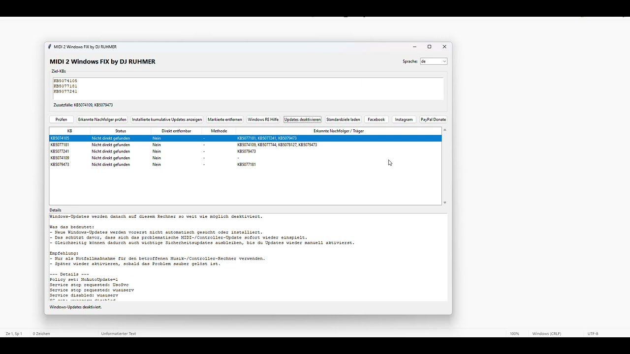 Konnektivitätsprobleme durch Microsofts MIDI 2.0 Updates , MIDI 2 KB Fix V0 15 DE ENG