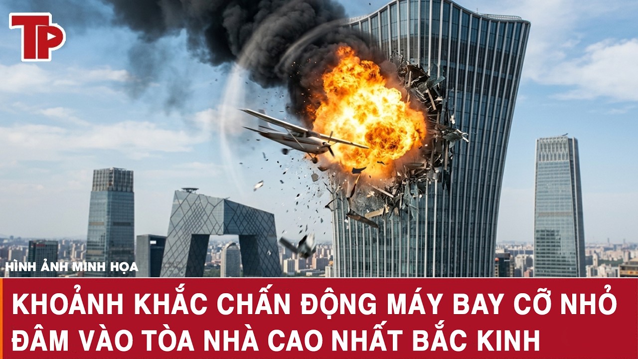 Khoảnh khắc chấn động m&aacute;y bay cỡ nhỏ đ&acirc;m v&agrave;o t&ograve;a nh&agrave; cao nhất Bắc Kinh