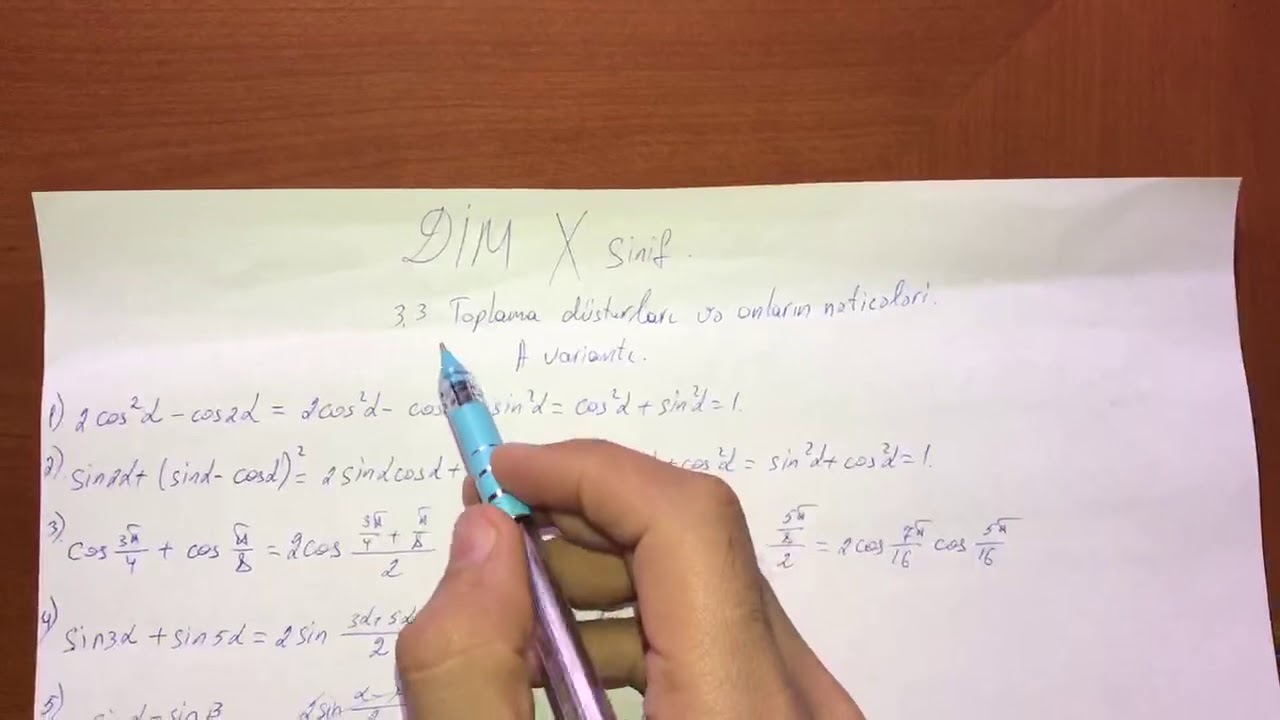 DİM 10-cu Sinif . 3.3 Toplama düsturları ve onların neticeleri