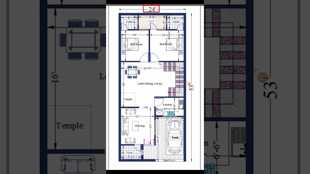 24*53 Feet House Plan #houseplan 24'x53' ghar ka naksha