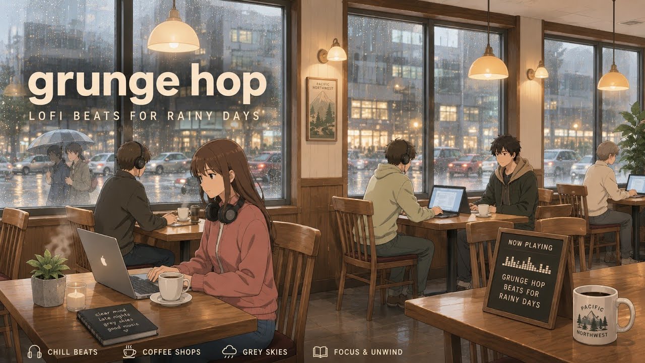 Seattle Café Study Night  | West Coast Grunge Hop 🌧️ | Chill West Coast Instrumental Music