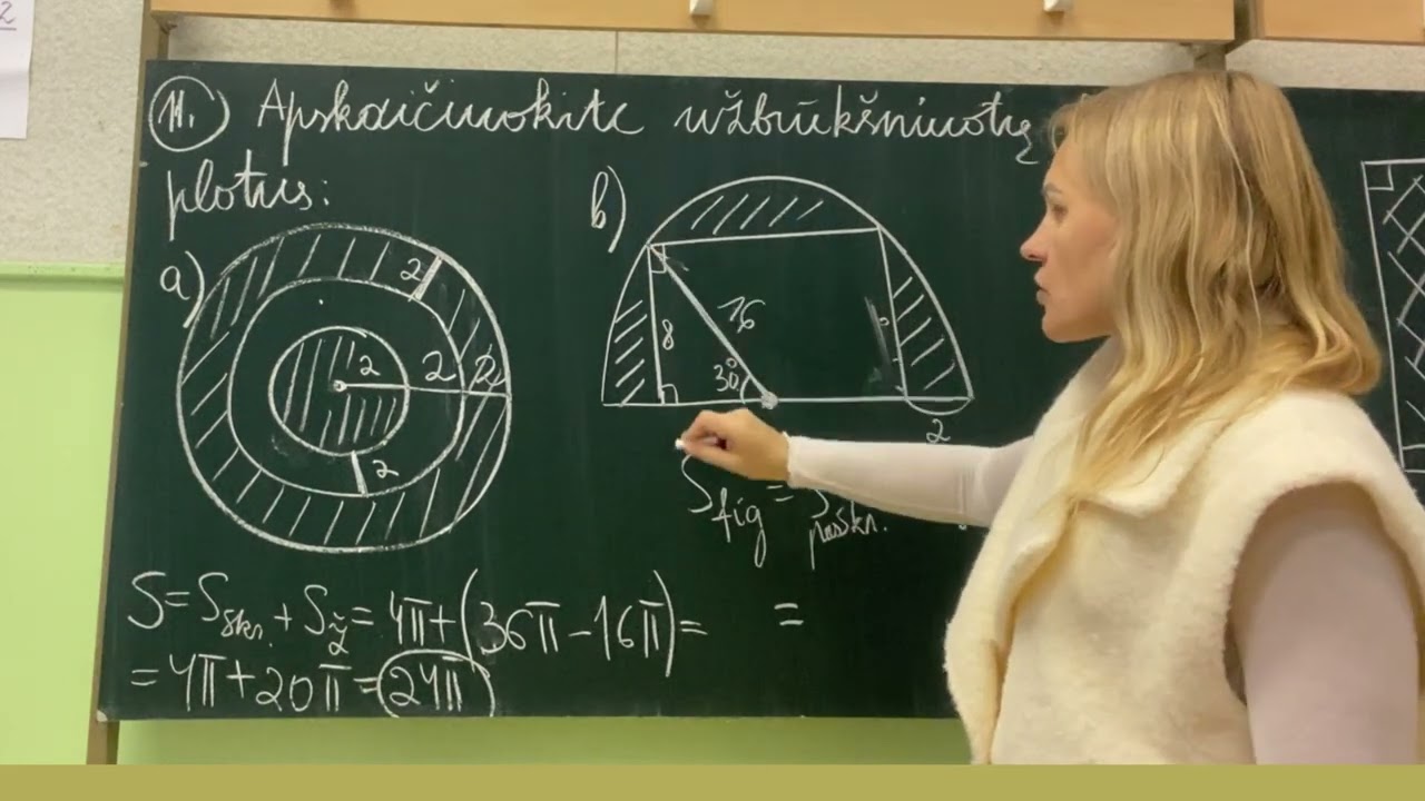 7 klasė.  Skritulio plotas.  Sunkesni uždaviniai 1 (nebaigta)