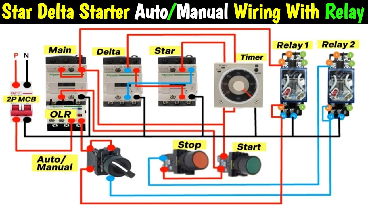 Auto/Manual Star Delta Starter With Relay & Selector Switch Connection | Control Wiring Connection
