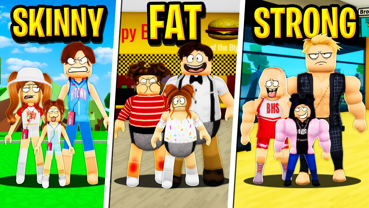 FAT FAMILY vs SKINNY FAMILY vs STRONG FAMILY in Roblox BROOKHAVEN RP!! (Pt 1)