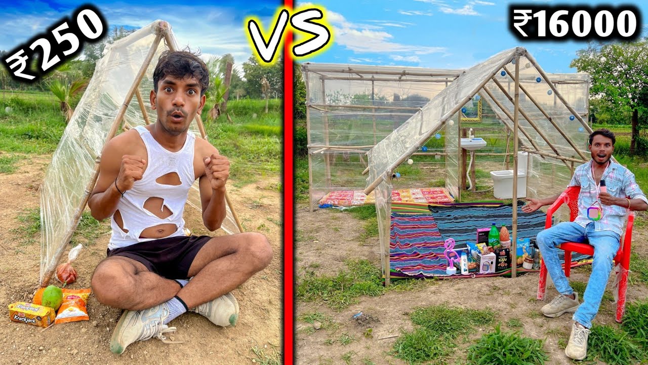 Overnight Survival  Challenge | Low budget Transparent house challenge 🏠 ₹250 VS  ₹16000
