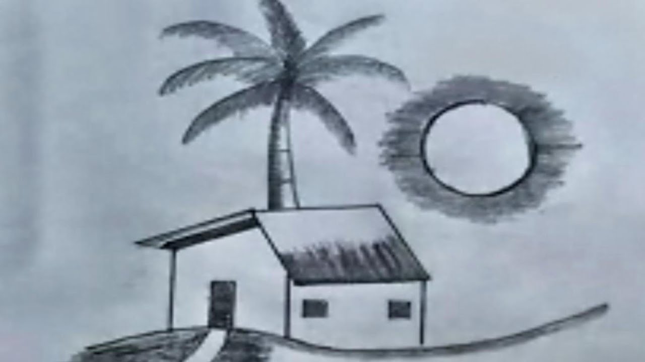 Simple Village Sunset Scenery with Colour//Magical Village Sunset Scene: Colour Pencil Drawing