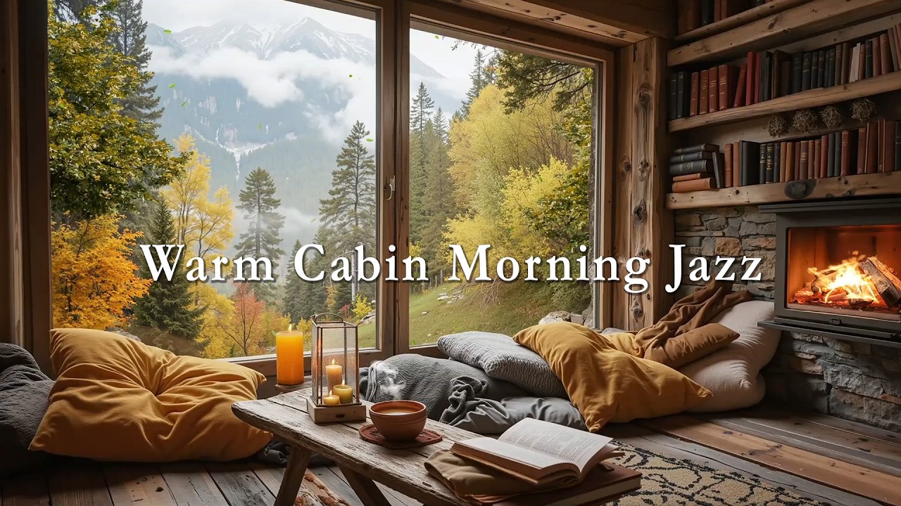 Warm Cabin Morning Jazz ☀️ Quiet Forest Views, Cozy Fireplace & Calm Jazz Flow