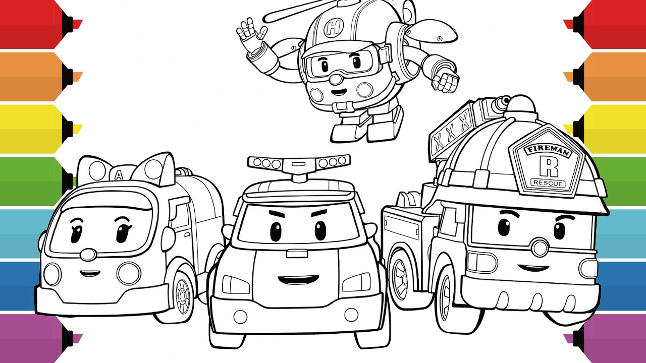 ROBOCAR POLI Coloring Page for Kids | Poli Roy Amber Helly