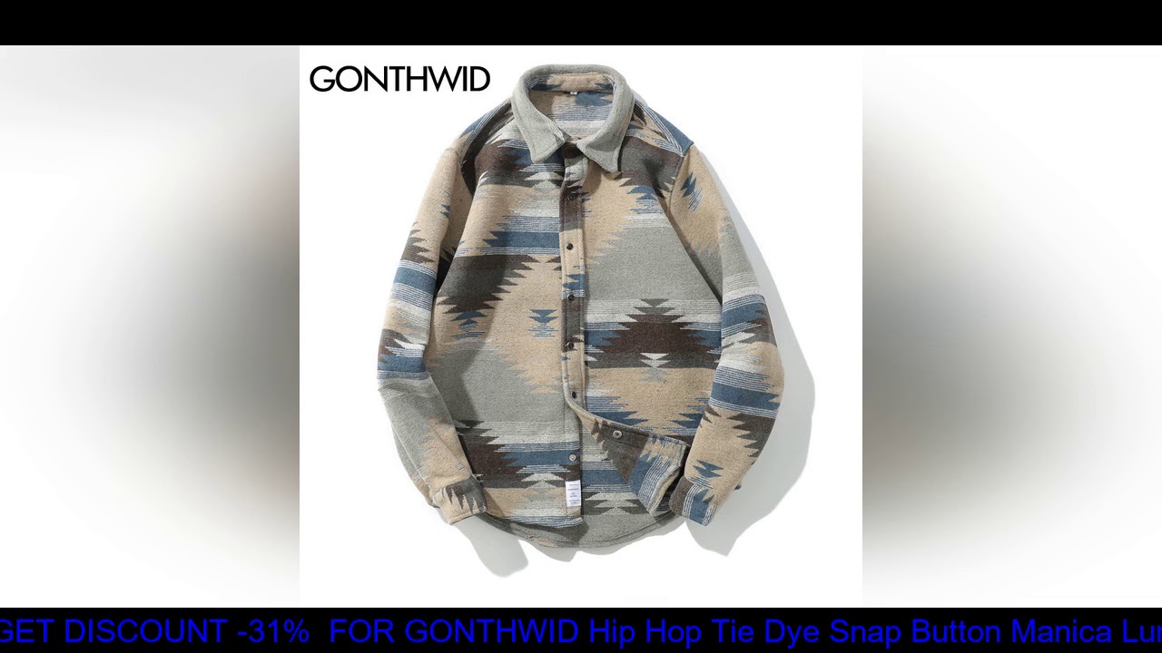 Top GONTHWID Hip Hop Tie Dye Snap Button Manica Lunga Camicette Camicia di Vestito Degli Uomini di
