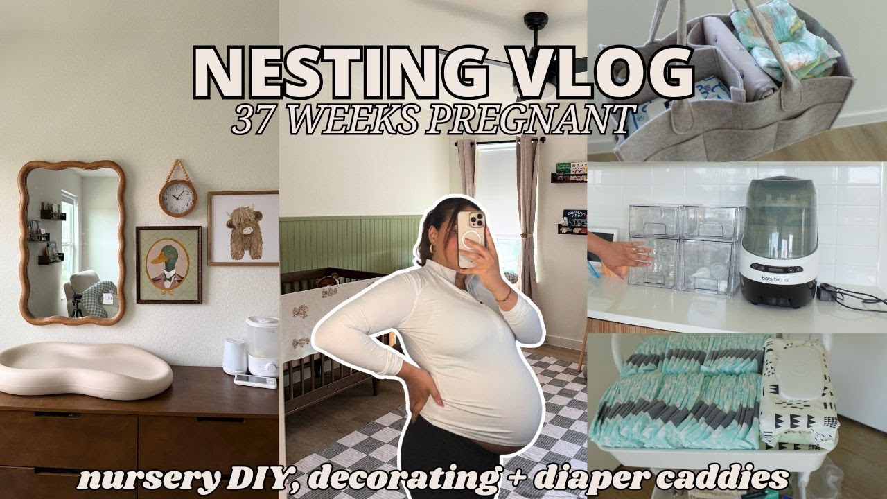 NEST WITH ME *as a first time mom* // Nursery DIY, bedside cart, diaper caddies + decorating 🧸🍼