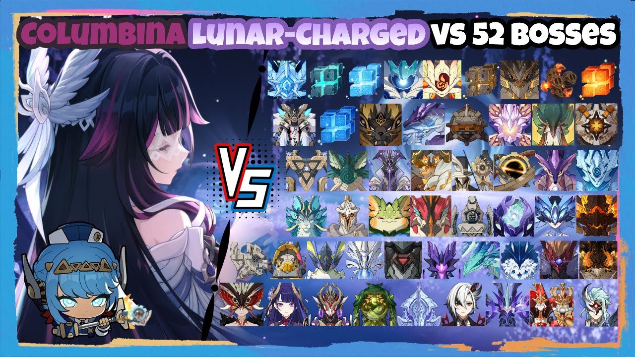 C0R1 Columbina Lunar-Charged vs 52 Bosses (WL 9) Without Food Buff | Genshin Impact