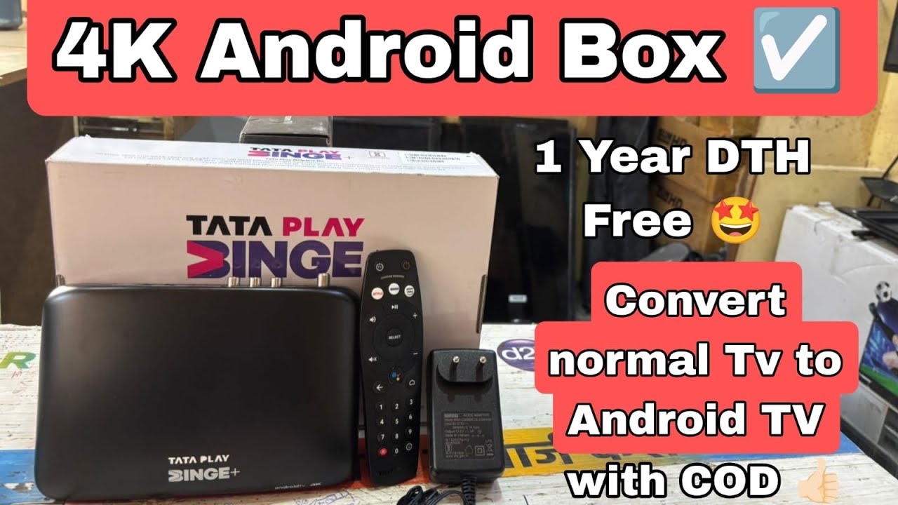 Tataplay Binge + 4k Android + Dth Box | 1 Year dth free | convert normal tv to Android TV 
