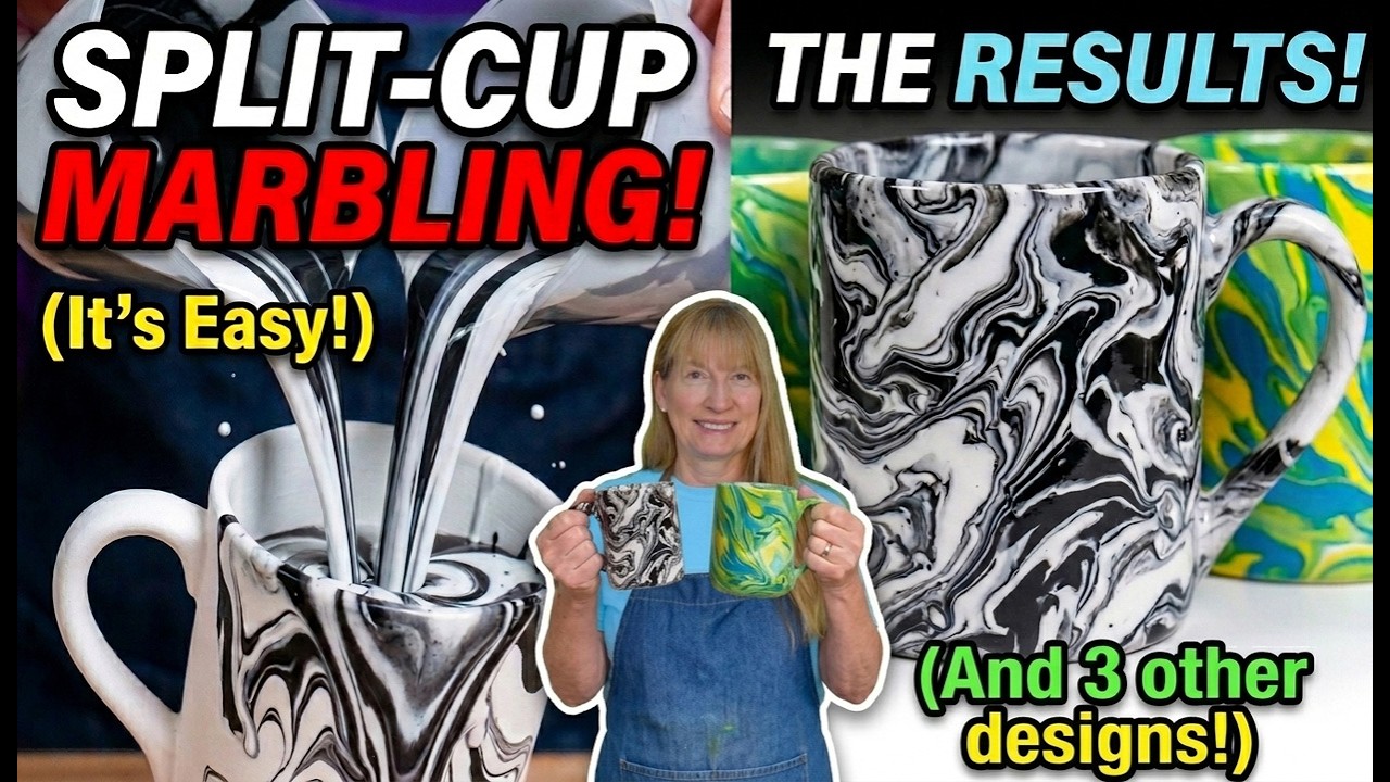 Pouring Underglaze For a Marbling Effect With Split Cups - Pottery Glazing Techniques