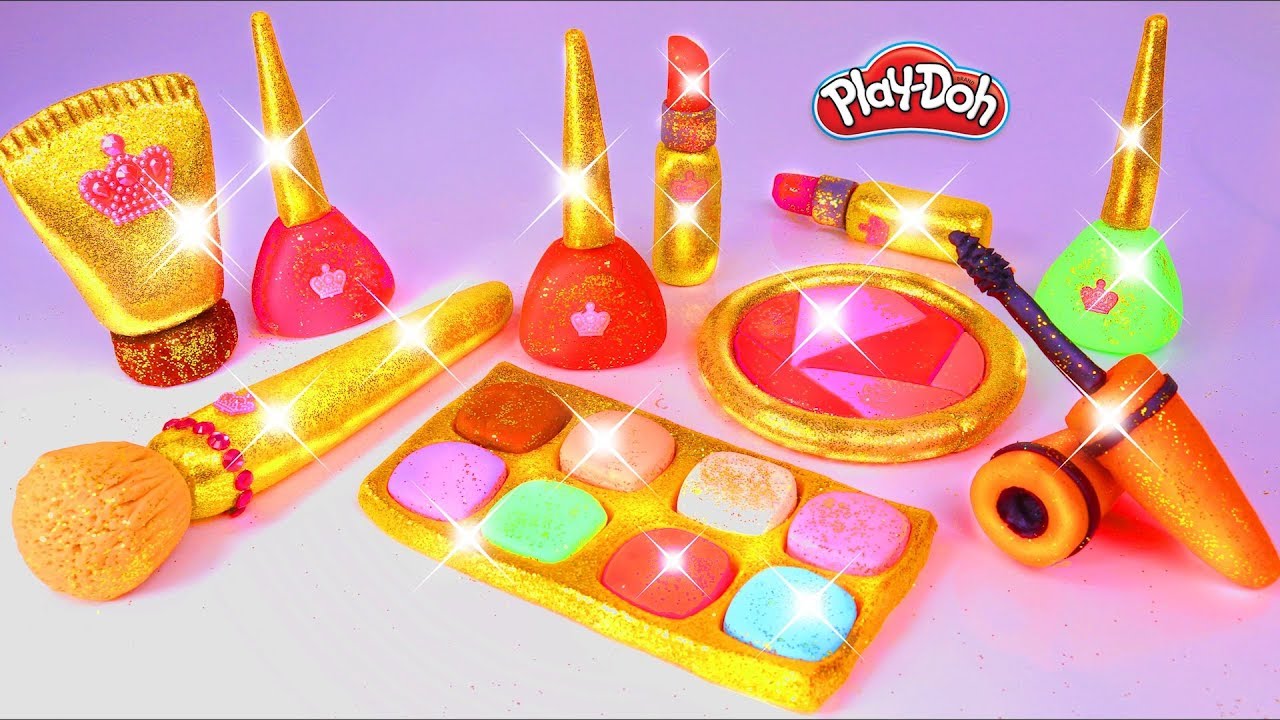 Play Doh Makeup Set How to Make Glitter Eyeshadow Lipstick 💄 Nail Polish 💅