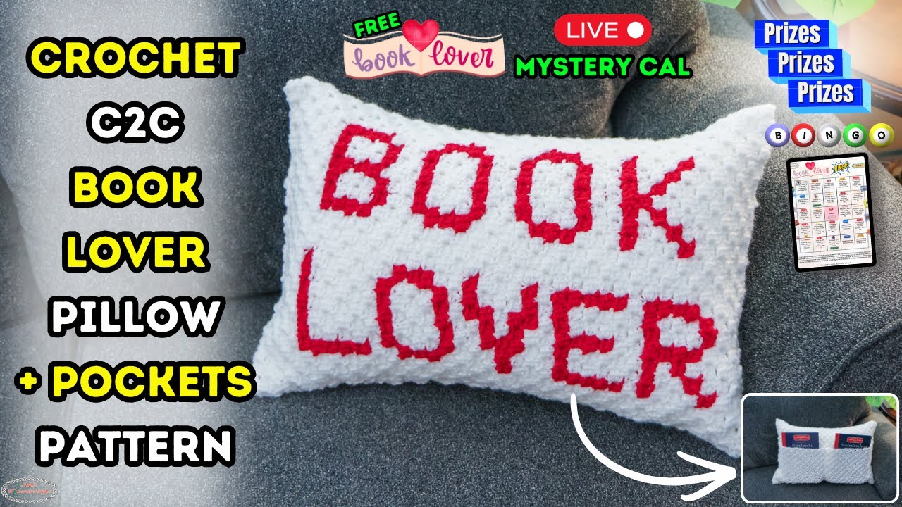 C2C Crochet Pillow with Pocket for Book Lovers 🧶📚 | FREE Pattern for Book Lover LIVE MCAL