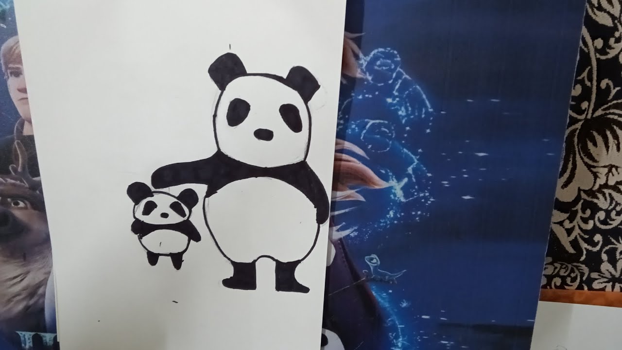 Mama panda and cute child # drawing 