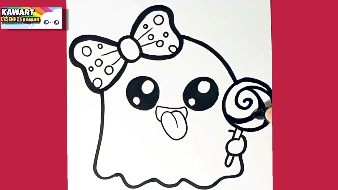COMO DESENHAR FÁCIL UM FANTASMA  KAWAII FOFO