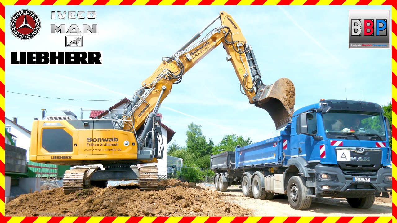 ⚠️ Liebherr R 930 VA & Iveco, MAN, Mercedes Trucks, Winnenden, 2025. #liebherrbagger