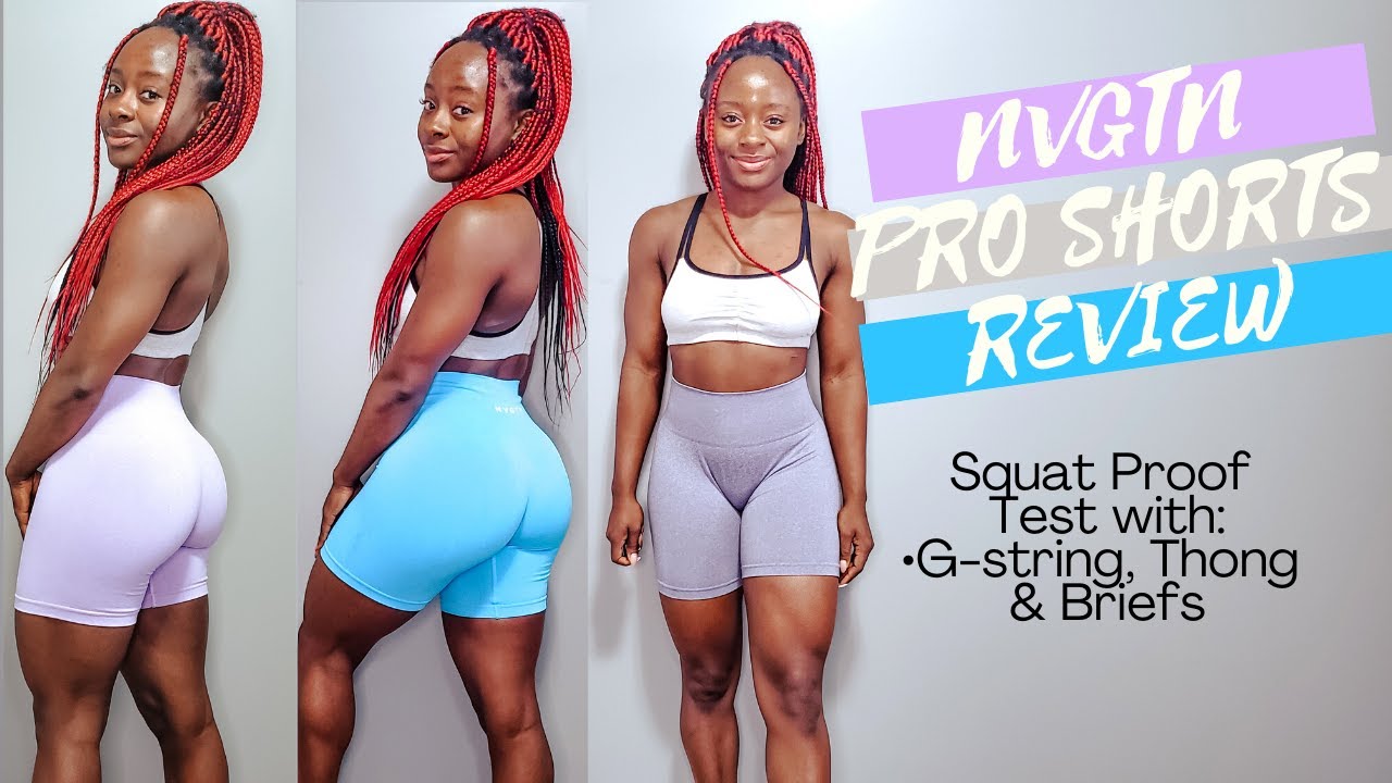 NVGTN | Grey, Lilac and Aqua Pro Shorts Activewear Review | Squat test with g-string, thong & briefs