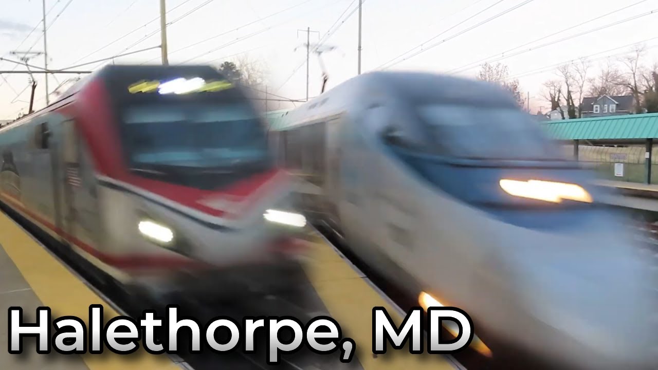 110+ MPH FAST Amtrak Trains at MARC Train Station in Halethorpe, MD