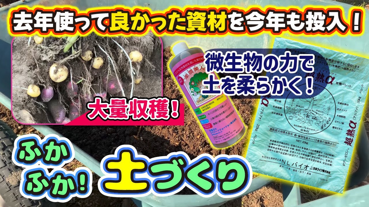 ジャガイモ栽培にむけた土つくり！　微生物の力でフカフカな土壌を再現します。　たねのハシモトミヤ
