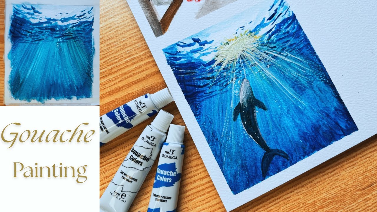 Painting whale in ocean scene | How to paint underwater scene | How to paint waves