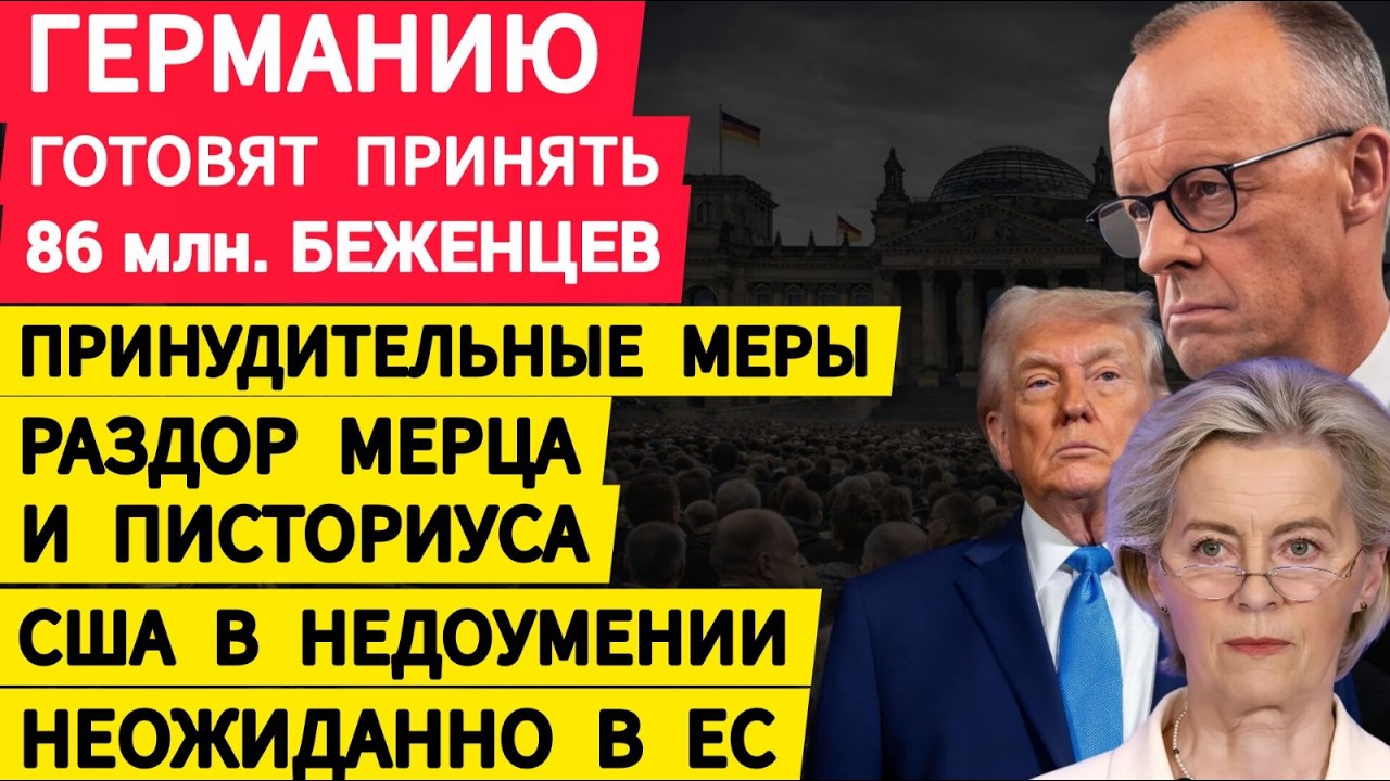 Германию готовят принять 86 млн. беженцев. Раздор Мерца и Писториуса. Неожиданно в ЕС. США в ступоре