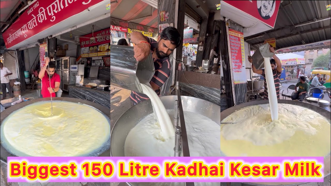 🔥 India&rsquo;s Biggest 150 Litre Kadhai Kesar Milk in Indore 😍😱 | Winter Special Kesar Doodh 🤩❤️
