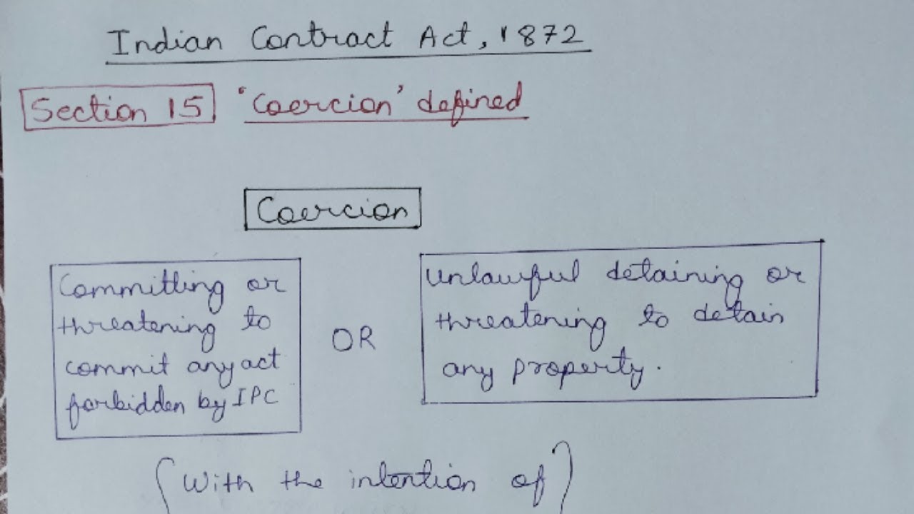 SECTION 15 OF INDIAN CONTRACT ACT 1872 || COERCION DEFINED || LAW EXPLORER