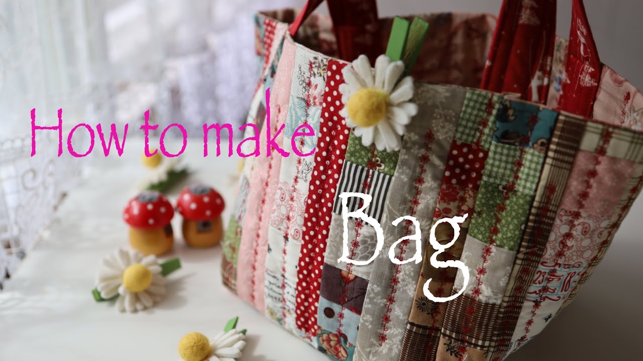 【ミシンで作る】気まぐれピースワークのカバン//size20cmx39cmx19cm//[Made with a sewing machine] Whimsical piecework bag