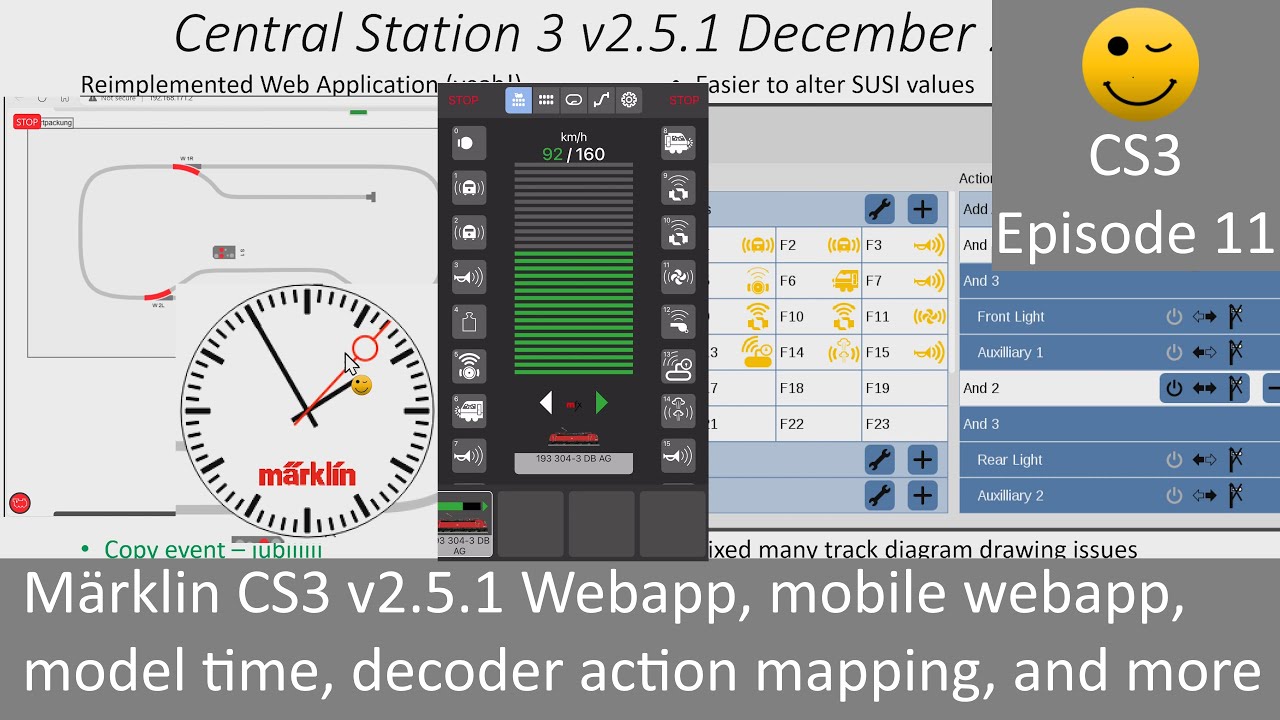 Märklin CS3 v2.5.1 Webapp, mobile webapp, model time, decoder action mapping, ... (CS3 Episode 11)