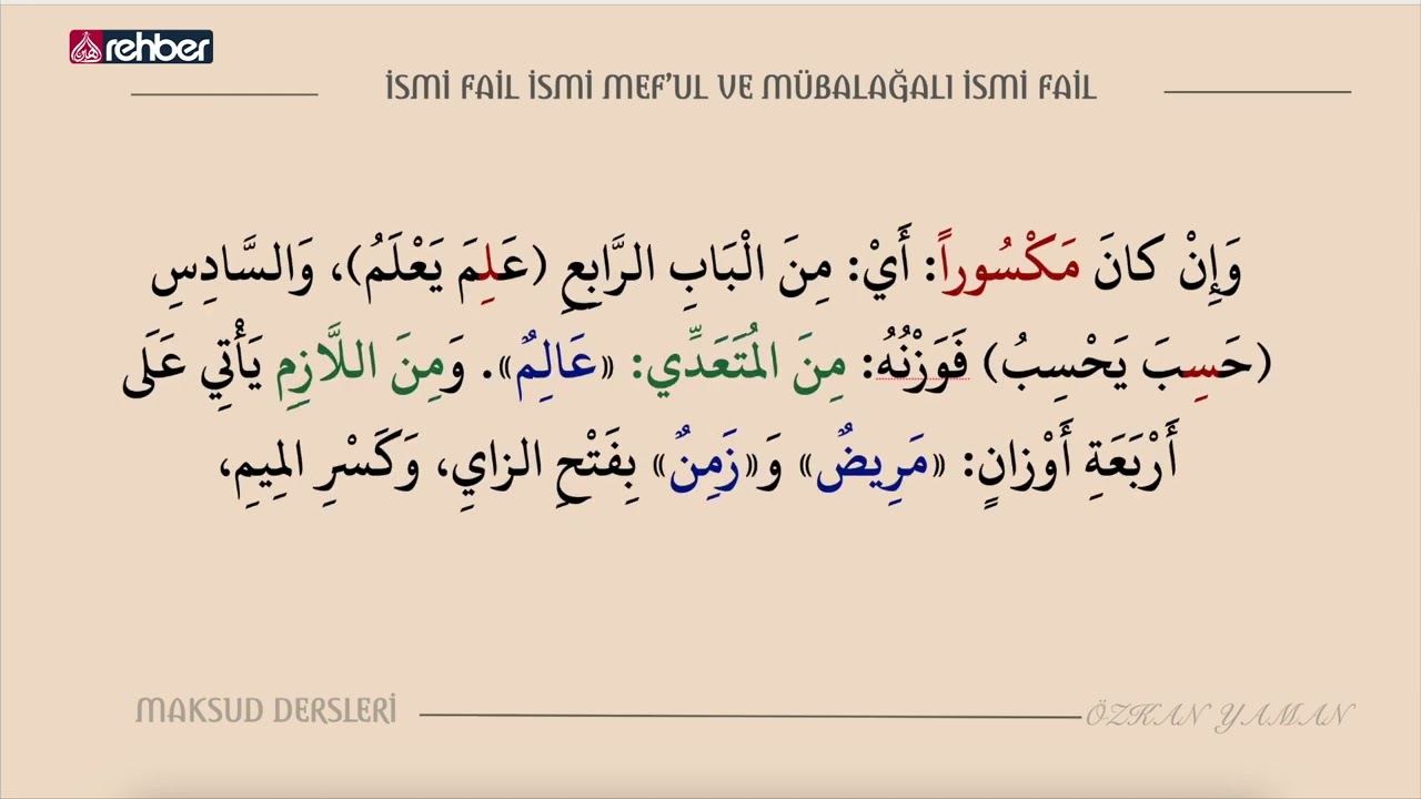 Arapça Öğreniyorum | 140. Ders Maksud Dersleri (İsm-i Fail, İsm-i Mef'ul ve Mübalağa İsm-i Fail)