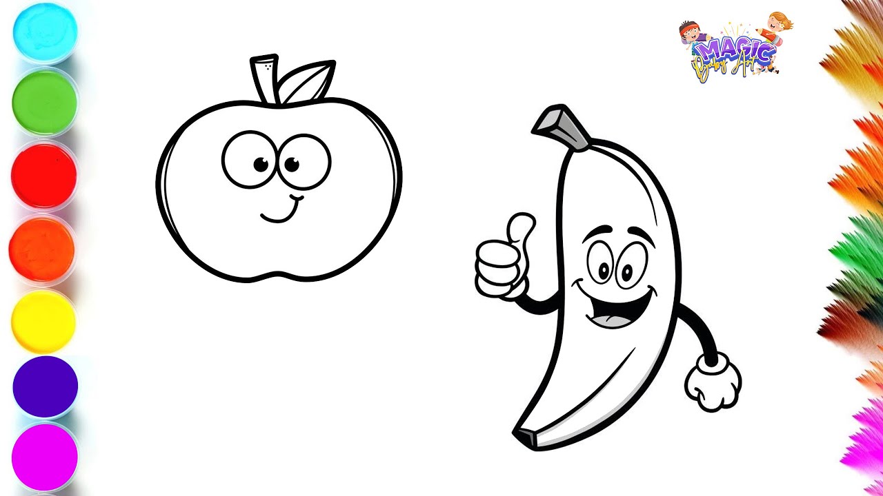 APPLE & BANANA |How to color apple&banana |